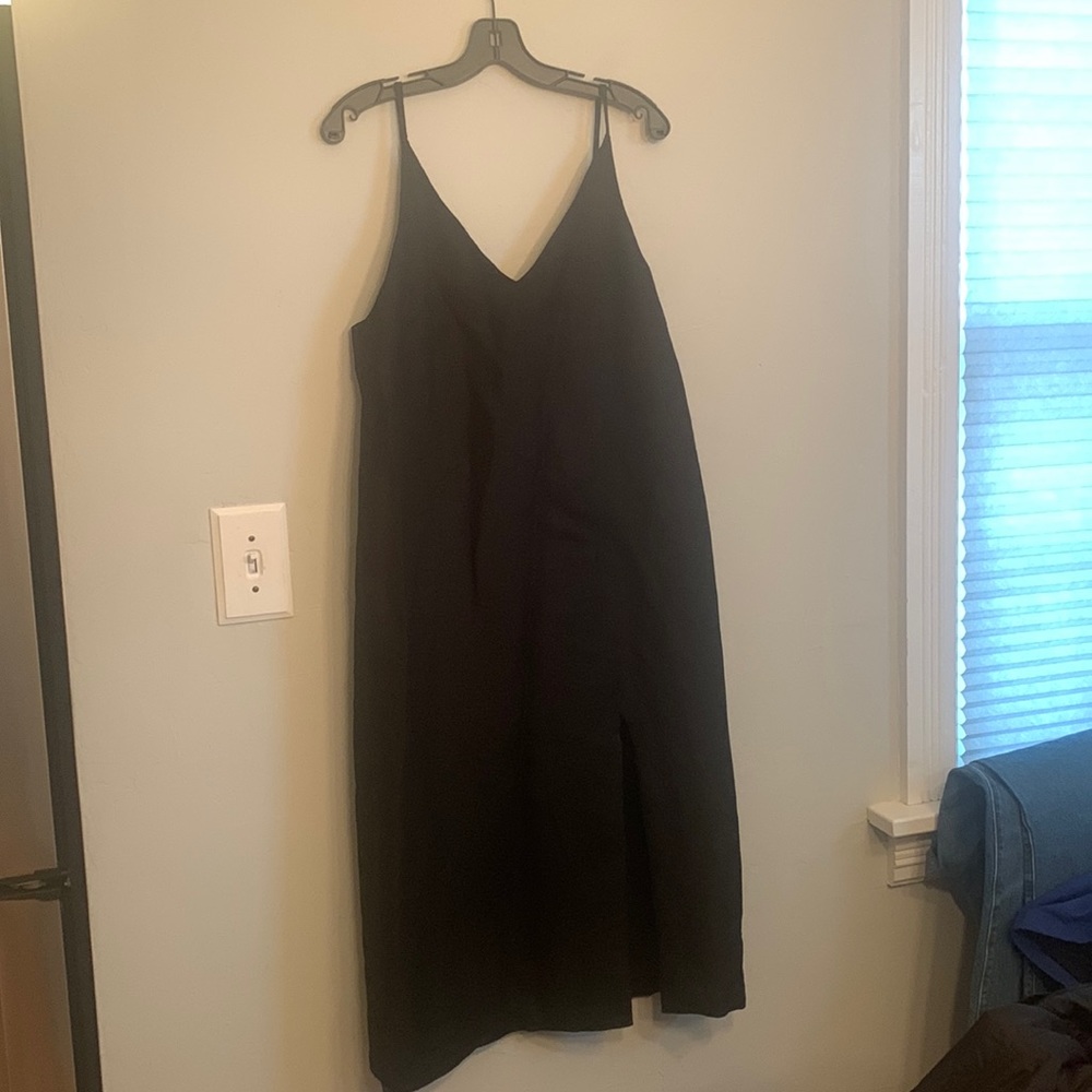 Seafolly Black lined Midi Summer vacation spaghetti strap linen dress